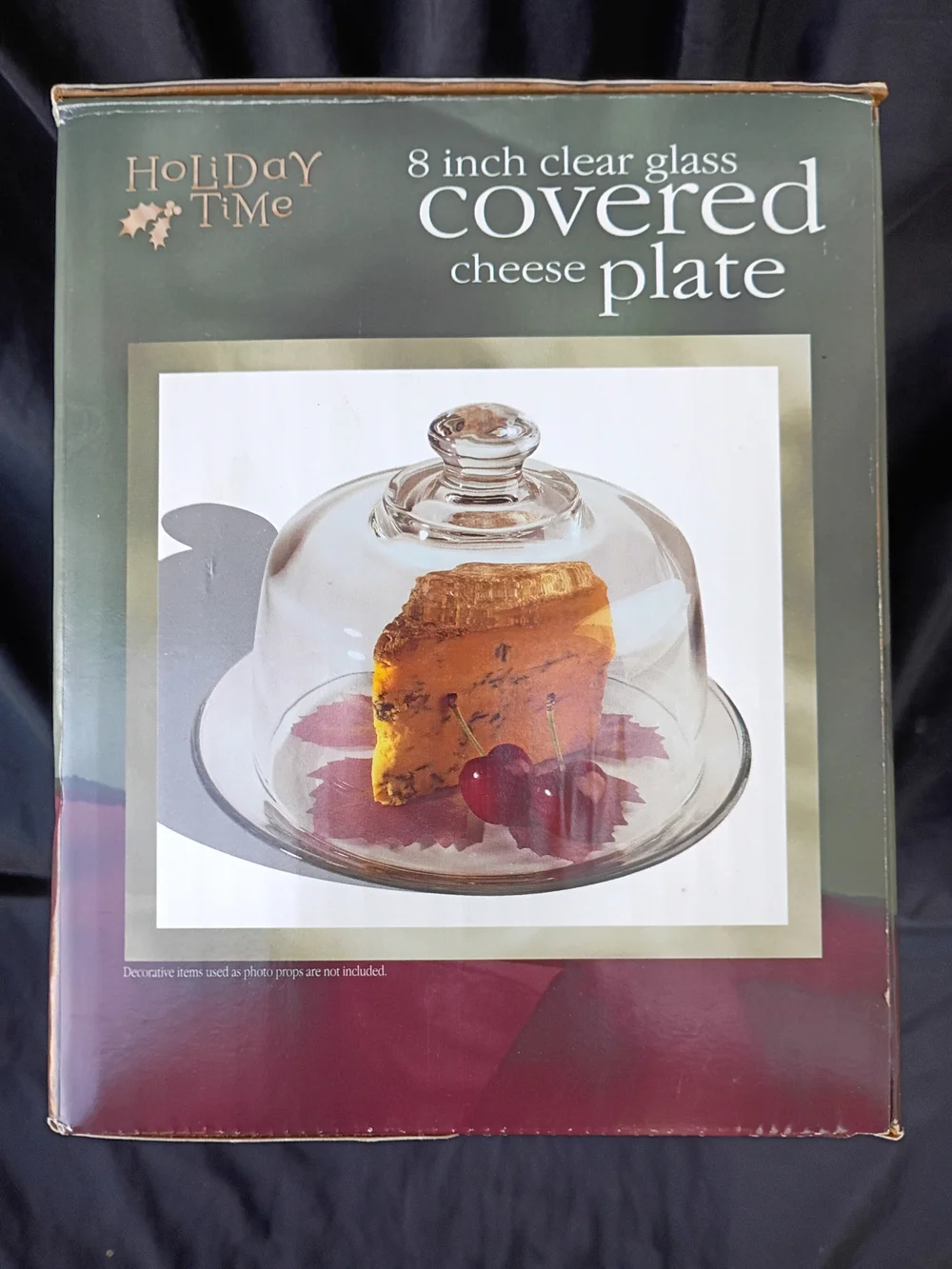 Holiday Time New 8” Clear Glass Covered Cheese Plate with Original Box